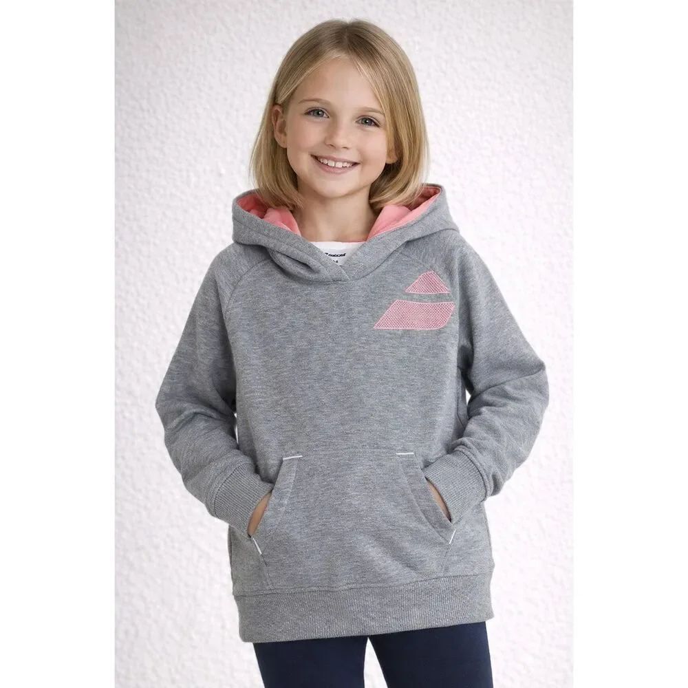 Babolat Girls Hoodie 6-8 Gray Pink Cotton Blend Pullover Cozy Sport